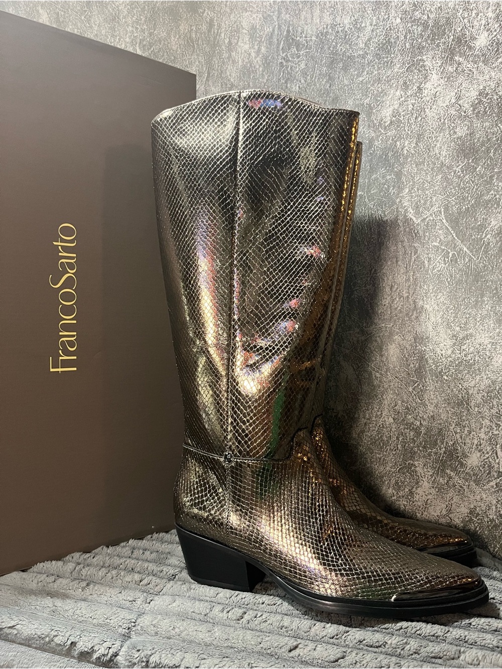 Franco Sarto Tall women's boots western feel metallic snake skin LEATHER
